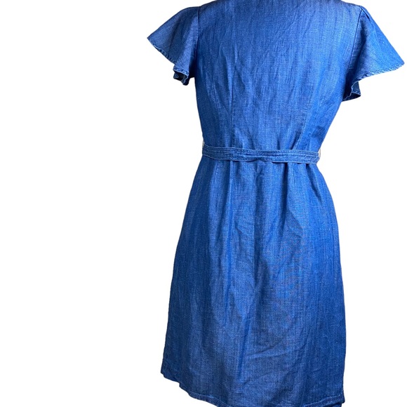 Loft Chambray Linen Blend Dress Sz 0M Short Sleeve Belted - Picture 3 of 5